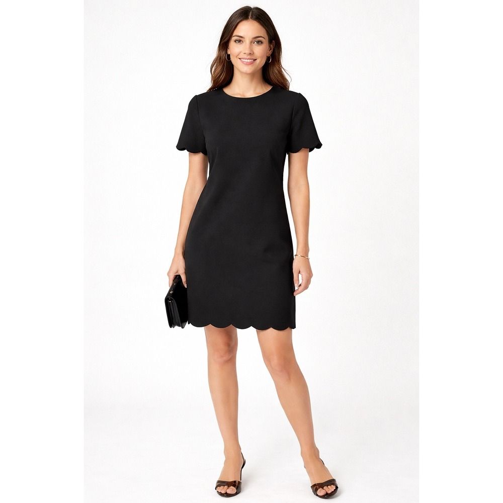 Kate Spade New York Black Scalloped Shift Dress KL133 Womens 16 NWT